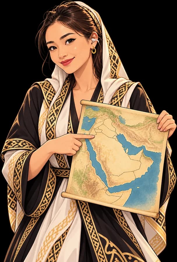 Illustration of Maya holding a map of the Gulf region